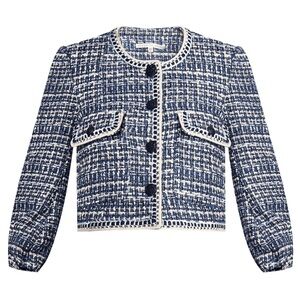 Veronica Beard Brim Tweed Jacket Blue White Cropped Blazer Size 4